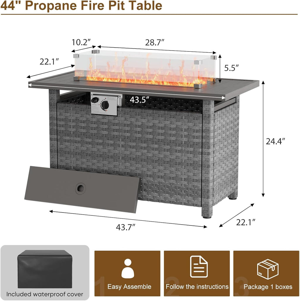 44" Fire Pit Table with Wind Guard