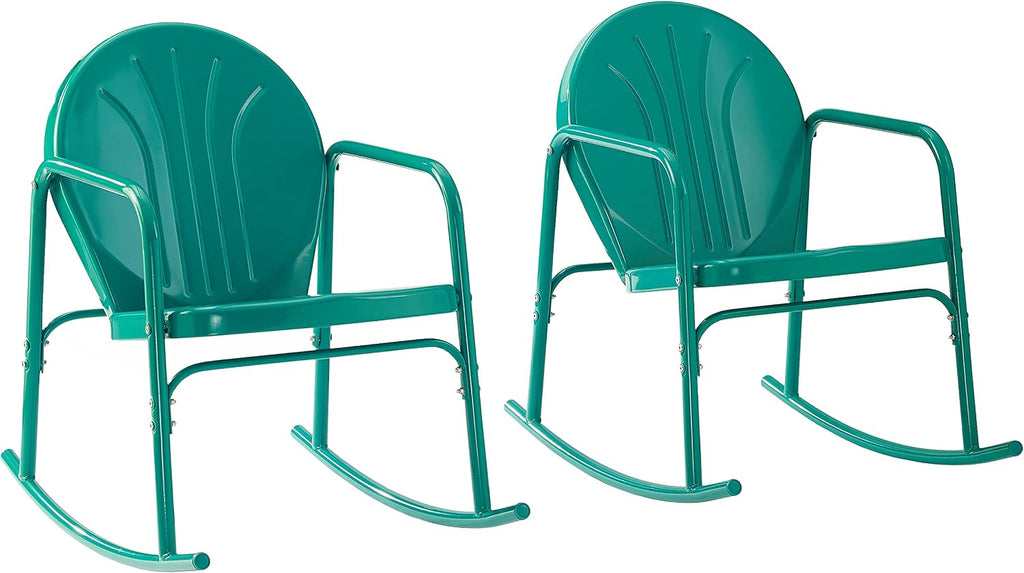 Griffith Retro Metal Outdoor Rocking Chairs, Set of 2, for Porch, Deck, Balcony, Backyard, Turquoise Gloss