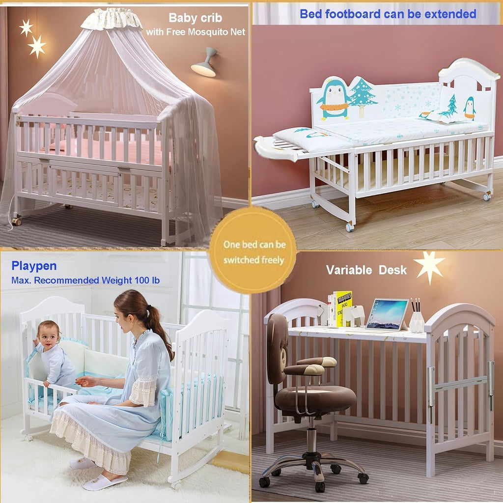 Portable Mini Baby Crib 4 in 1 with Memory Foam Mattress(38"by24") Included, Cunas para 2026 Convertible Crib 6