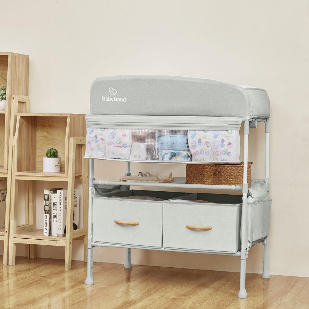 Portable Baby Changing Table with 2 Storage Baskets (Beige) | Large Storage Foldable Changing Table for Infant and