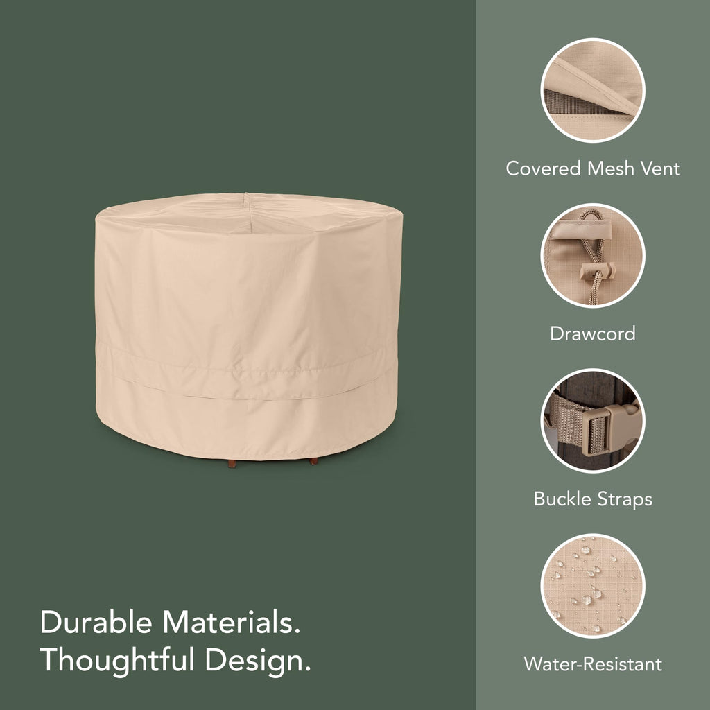 Ultima Round Fire Pit Cover, Polyester, 42Diax25H, Ripstop Tan