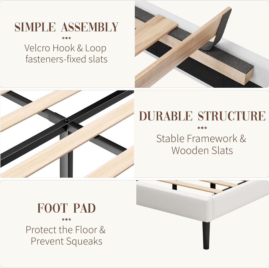King Bed Frame and Headboard,Vertical Channel Tufted Wingback No Box Spring Needed, Mattress Foundation