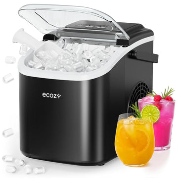 Portable Ice Makers Countertop, 8 Cubes in 6 Mins, 26lbs/Day, Bullet Ice Maker Machine with 2 Ice Sizes