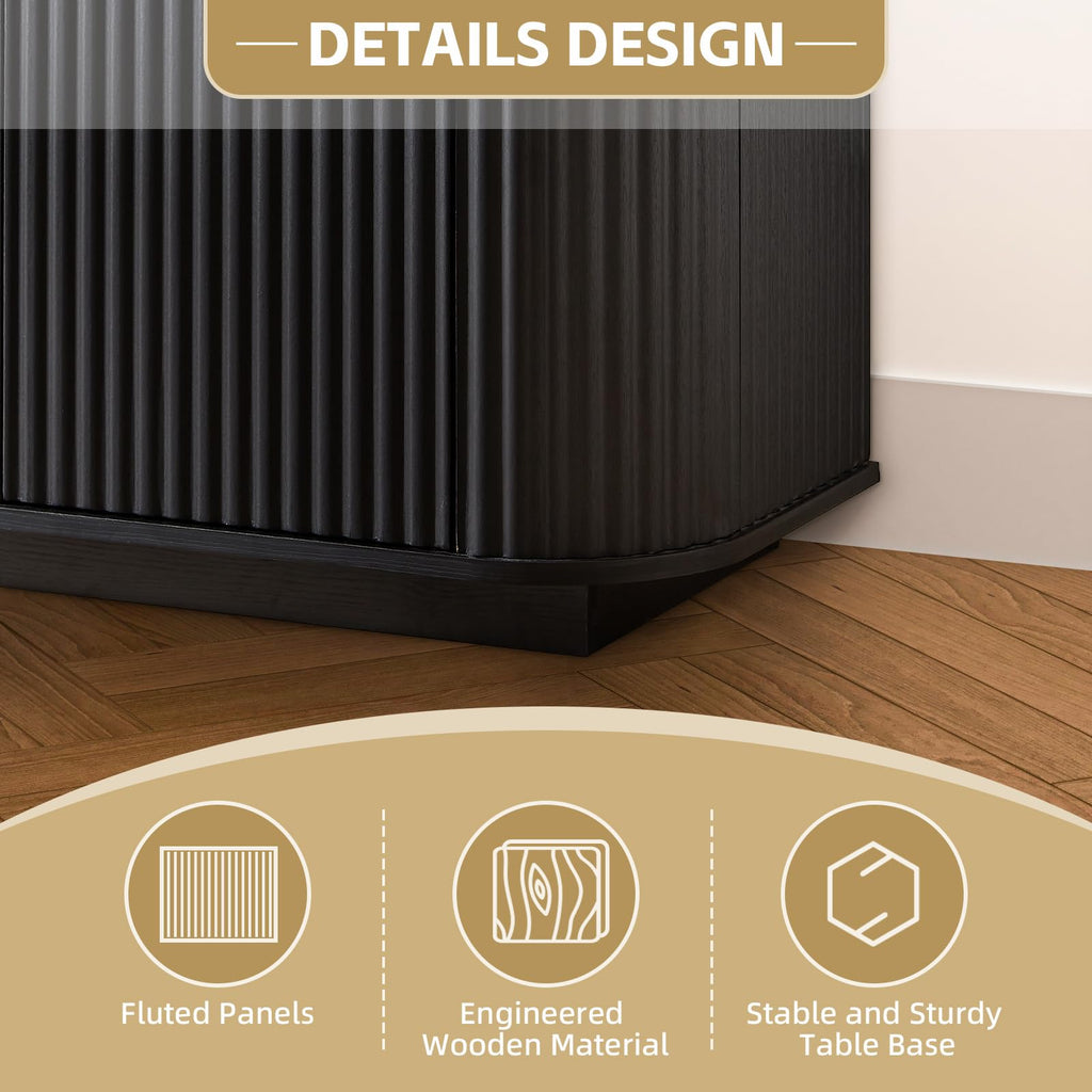 Fluted Sideboard Buffet Cabinet, 64" Wood Modern Sideboard with Adjustable Shelf, Coffee Bar Cabinet Storage Cabinet