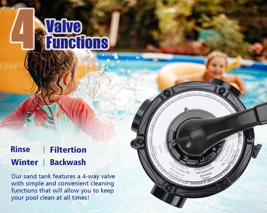 12-inch Sand Filter Pump System Handy 4-Way Valve for Above Ground Swimming Pools with Prefilter Pool Pump 115V