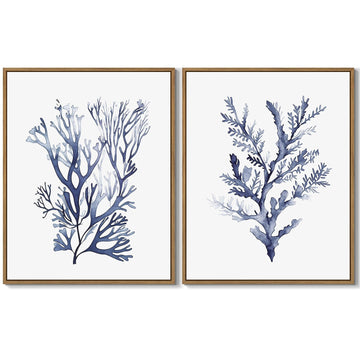 Sea Coral Wall Art Navy Blue Ocean Coral Painting 11"x14"x2Pcs