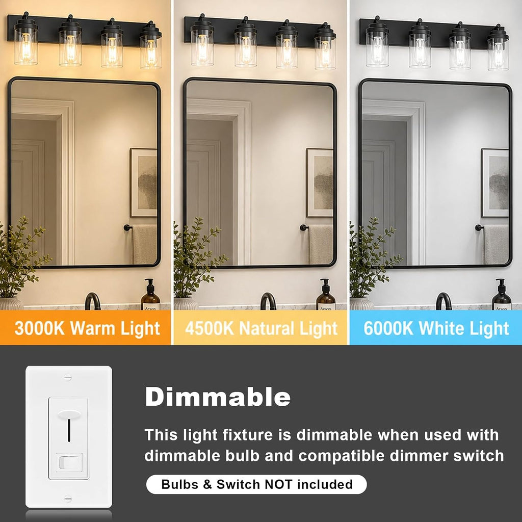 4-Light Bathroom Light Fixtures, Bathroom Vanity Wall Light | Modern Bathroom Lighting Fixtures Over Mirror, Vanity
