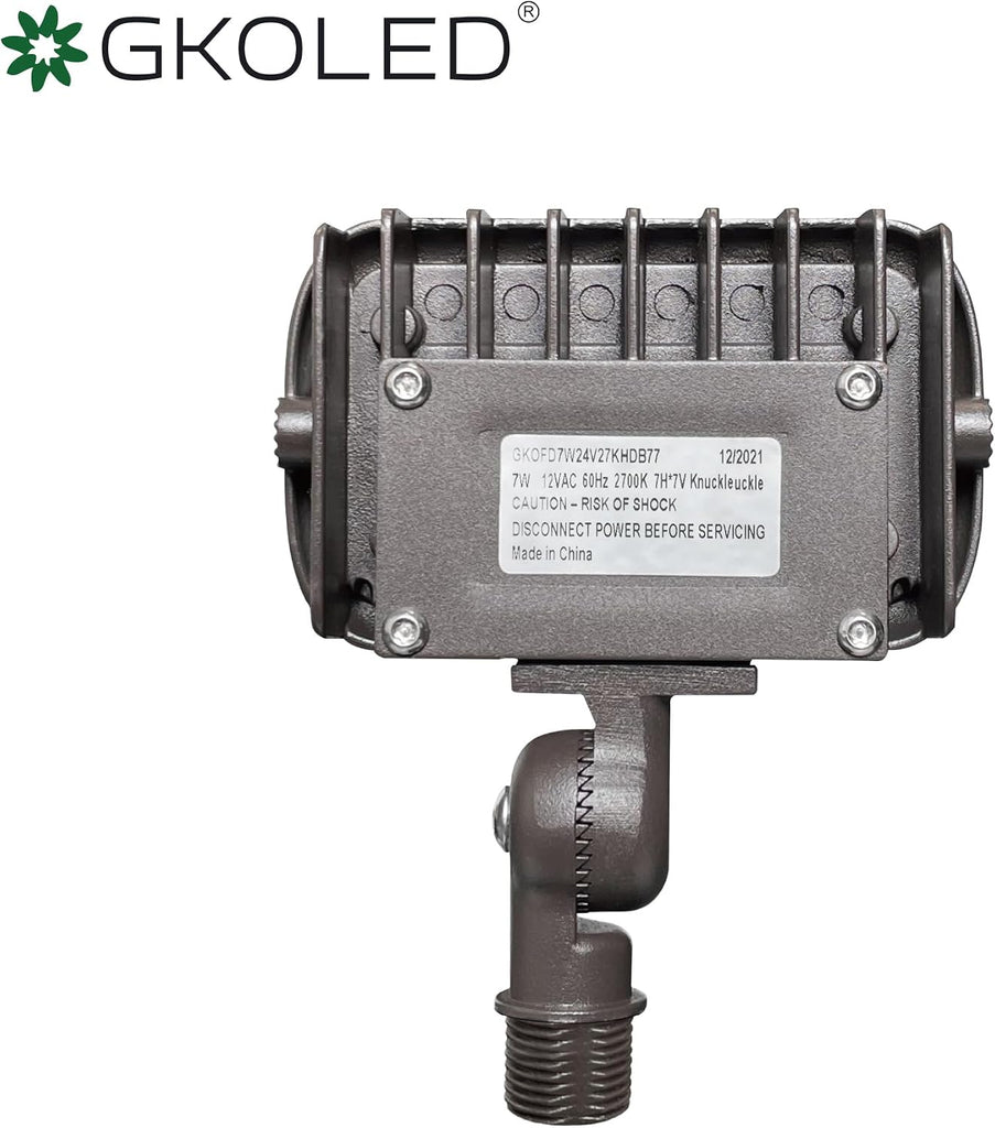 7W Outdoor LED Low Voltage Landscape Lighting Flood Light, 2700K, 550Lumen, 9-15V AC/DC, 1/2" Adjustable Knuckle Mount