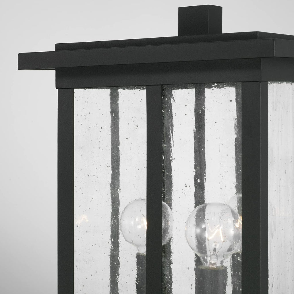 Barrett Antiqued Glass Rectangular Outdoor Post Lantern, 3-Light 180 Total Watts, 19" H x 9" W, Black