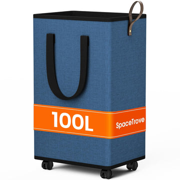 Rolling Laundry Basket with Wheels, Laundry Hamper, 100L, Navy