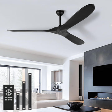 60 Inch Black Ceiling Fan No Light，Indoor Outdoor 3 Blade Wood Ceiling Fans Without Lights for Patios Bedroom Living