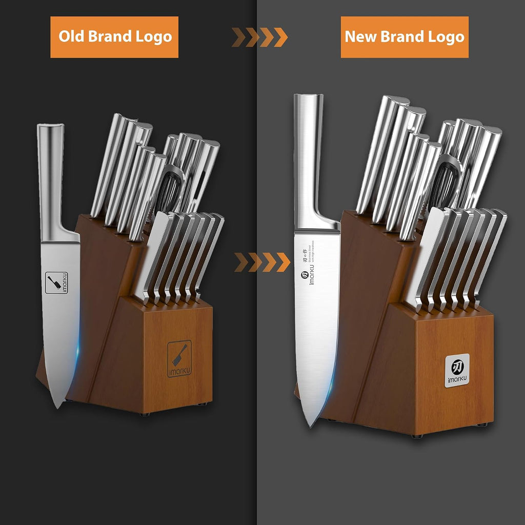 Knife Set - Kitchen Knife Set 15 Pieces Japanese Stainless Steel Knife Block Set with Sharpener - Dishwasher Safe