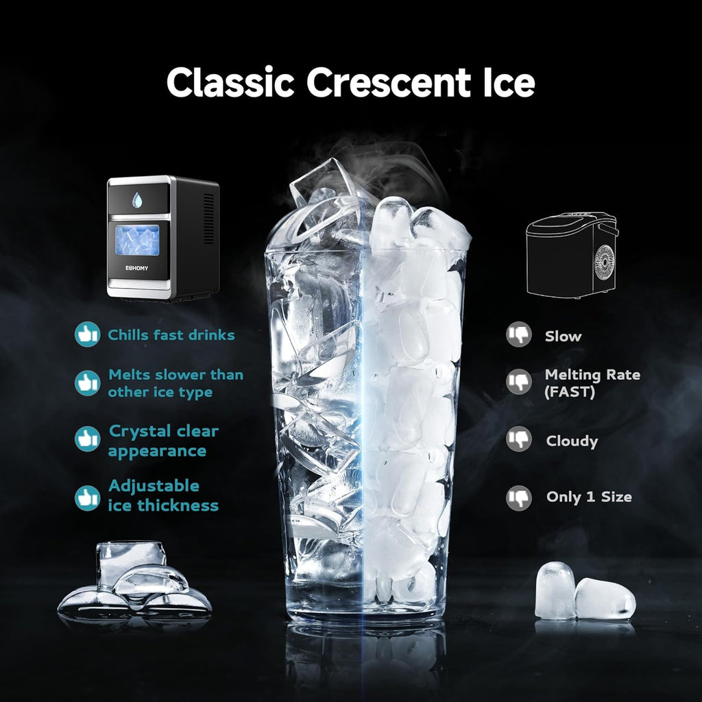 LunaArc Crescent Ice Maker Countertop, 16Pcs Ready in 12Mins, 1600Pcs/Day, Auto Deep Cleaning, Timer, Adjustable Ice