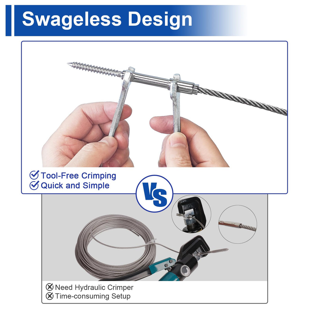 20Pack 1/8" Swageless Lag Screws Left & Right for Cable Railing