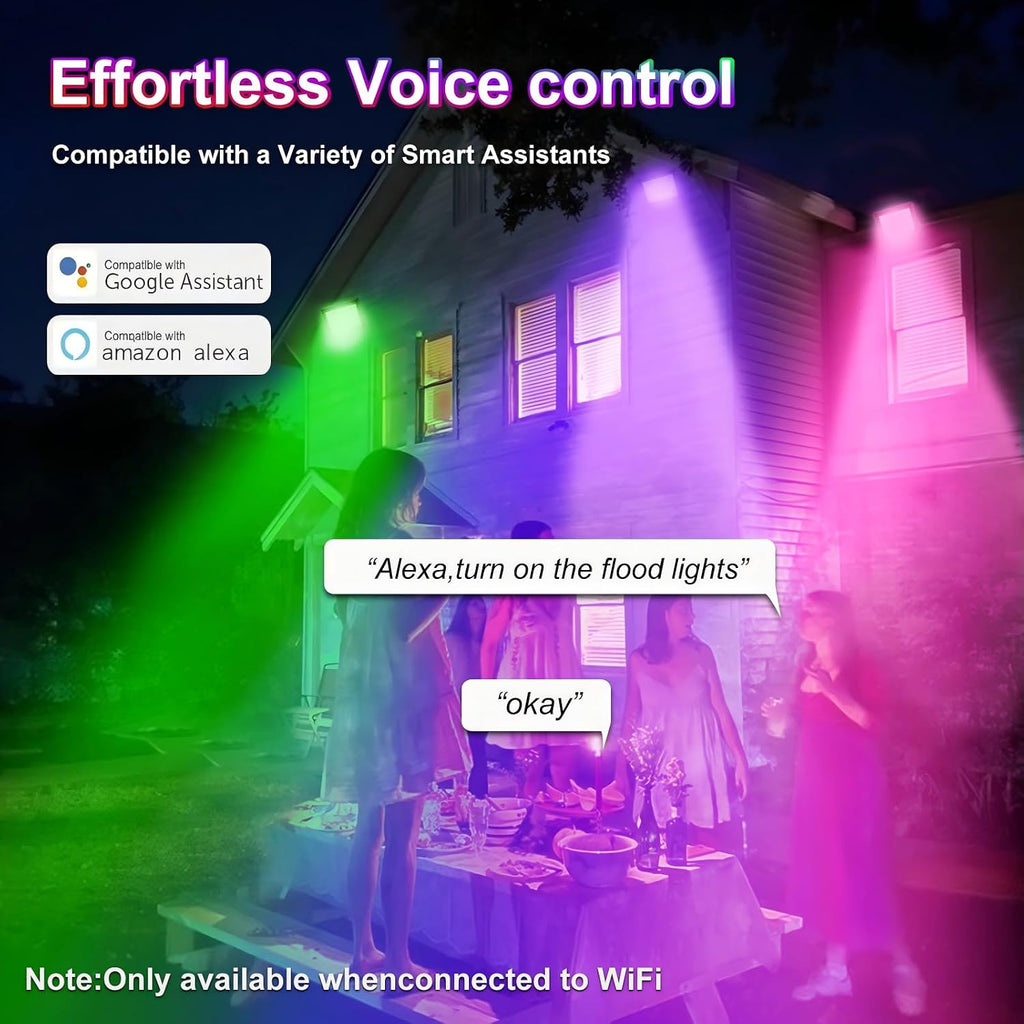 Flood Lights Outdoor RGB 1000W Equivalent,Smart Color Changing RGBCW Landscape Light with APP Control/Music