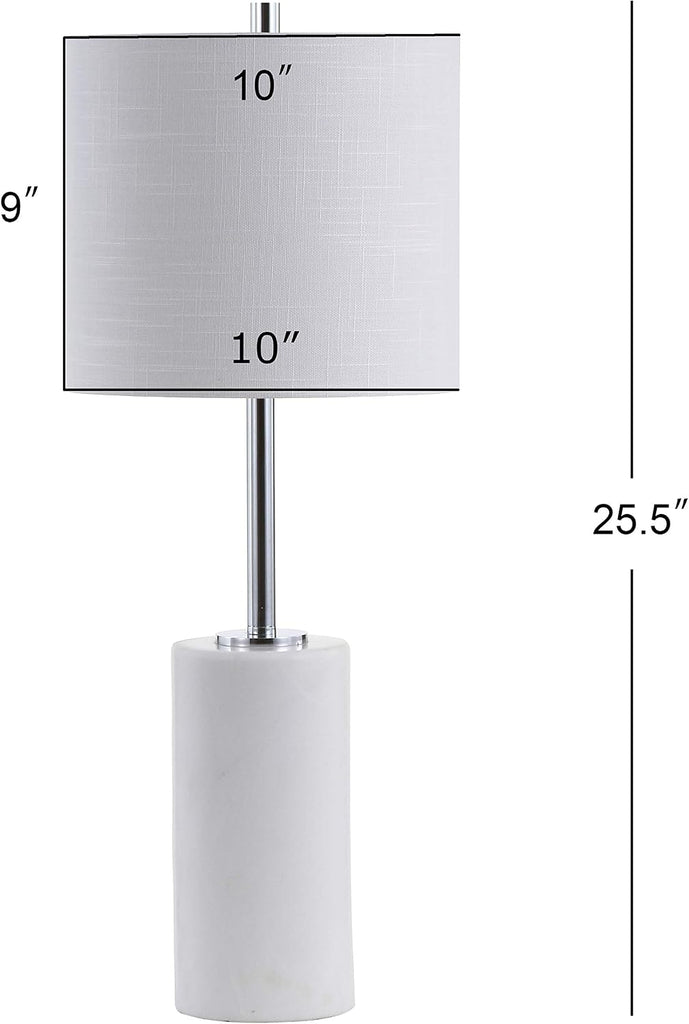 25.5" White Marble and Chrome Modern LED Table Lamp, Minimalist Iron Bedside Lamp Bedroom, White Linen Drum Shade