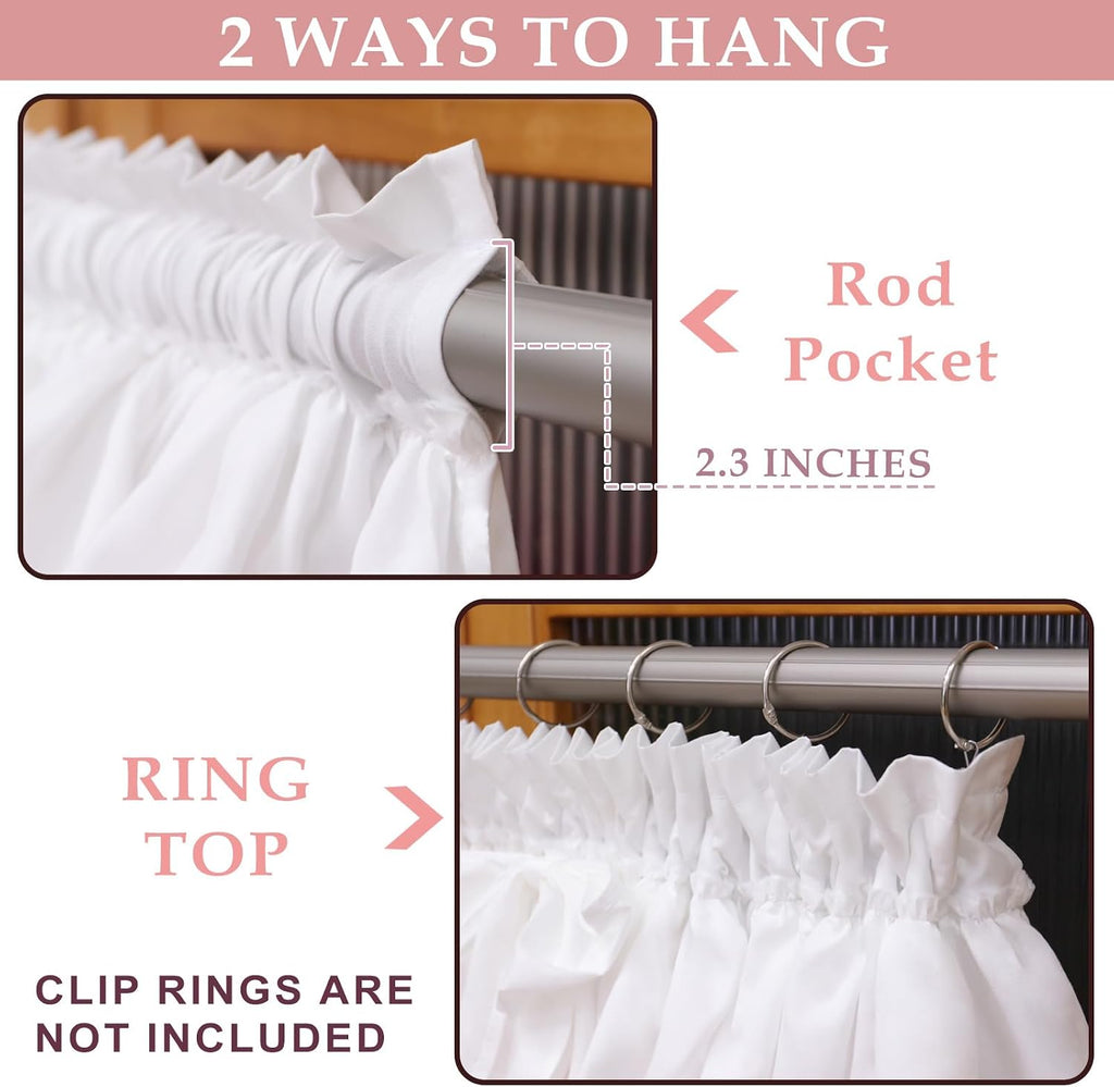 Ruffled Valance Farmhouse for Small Window White Pink Ombre 1PC