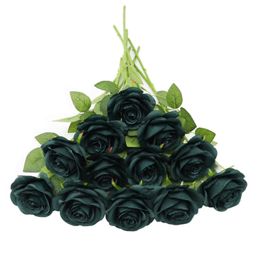 12 Pcs Emerald Green Flowers Artificial Roses Fake Flowers