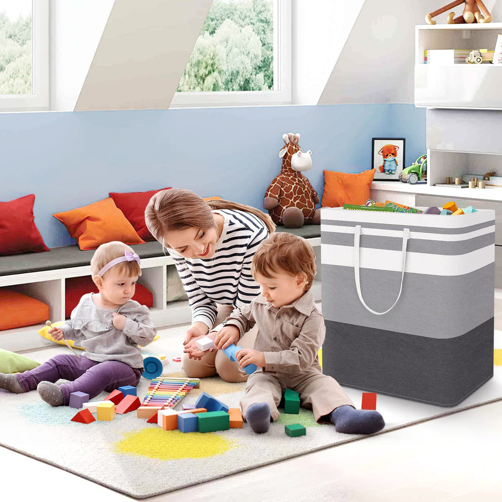 Basket Hamper, 100L Collapsible Clothes Storage, Grey
