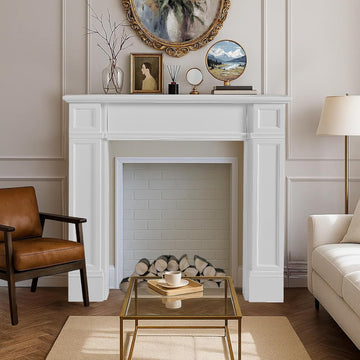 Modern Surround, White Freestanding Surround Mantel for Electric Fireplaces, Premium MDF Wooden Mantel with Leg for