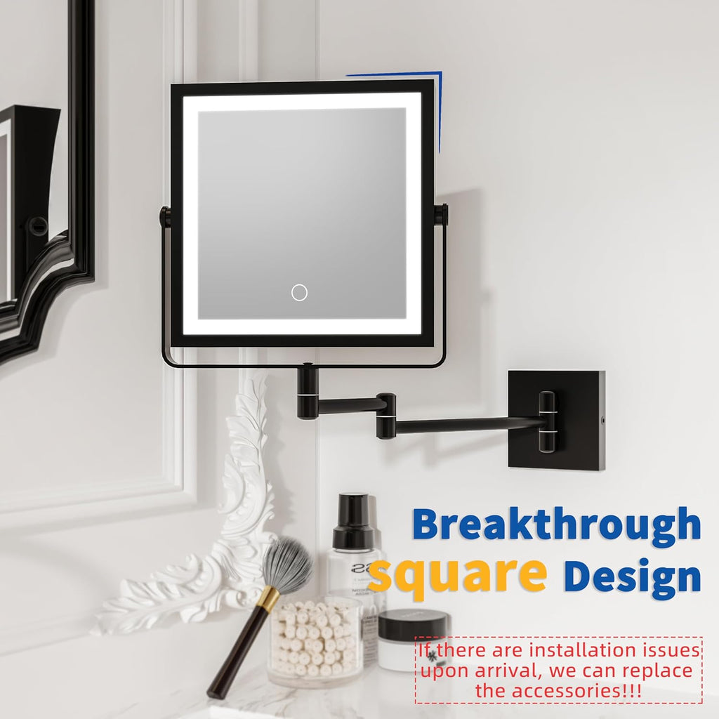 Rechargeable Wall Mounted Makeup Mirror with Lights, Double Sided 1X/10X Magnifying Vanity Mirror with 3 Color