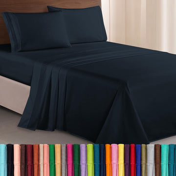 1500 Premier Hotel Quality 4-Piece Bed Sheet Sets, Deep Pockets - Luxurious Wrinkle Free & Fade Resistant, Black