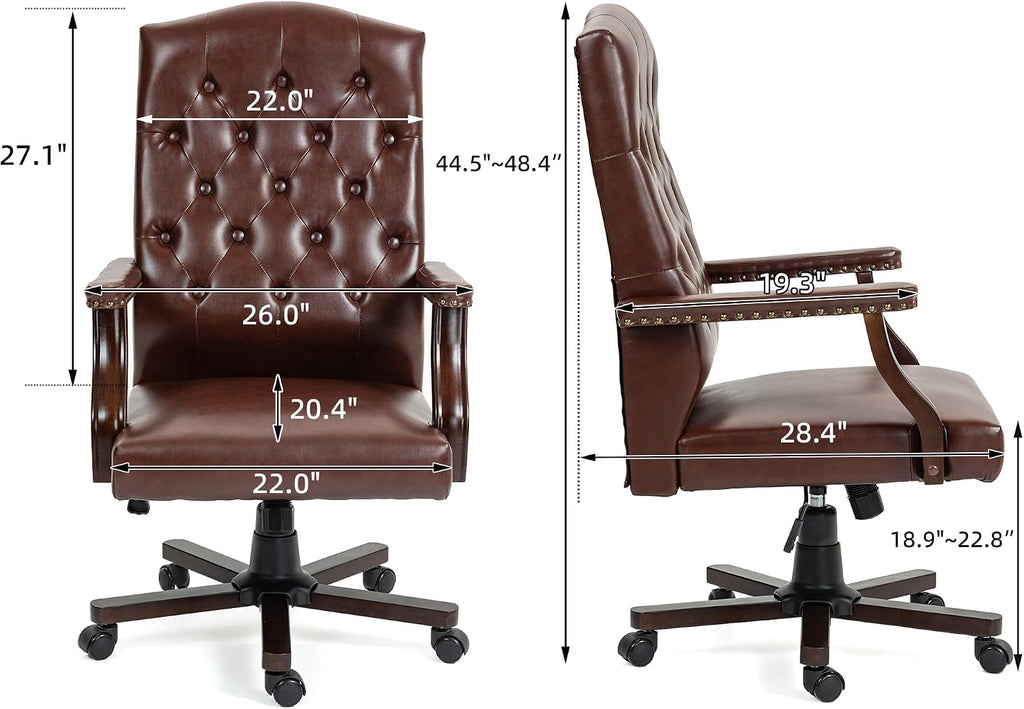 Executive Office Chair, High Back Computer Chair with Upholstered Backrest Vinage Farmhouse Retro Style, Faux Leather