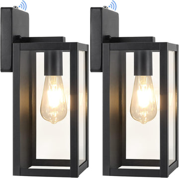 2-Pack Dusk to Dawn Outdoor Wall Lanterns Lights, Matte Black Waterproof Exterior Wall Sconces with Clear Glass