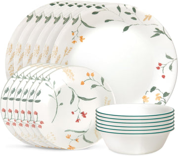 Vitrelle 18 Piece Glass Dinnerware Sets Service for 6, Triple Layer Chip & Crack Resistant Glass Plate and Bowl Sets