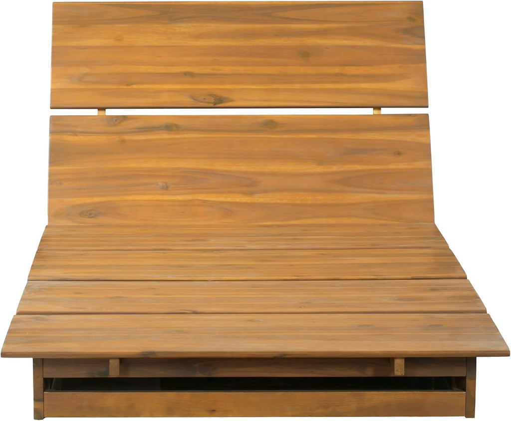 Acacia Wood Chaise Lounge, Wide Outdoor Sun Lounger, Teak Finish