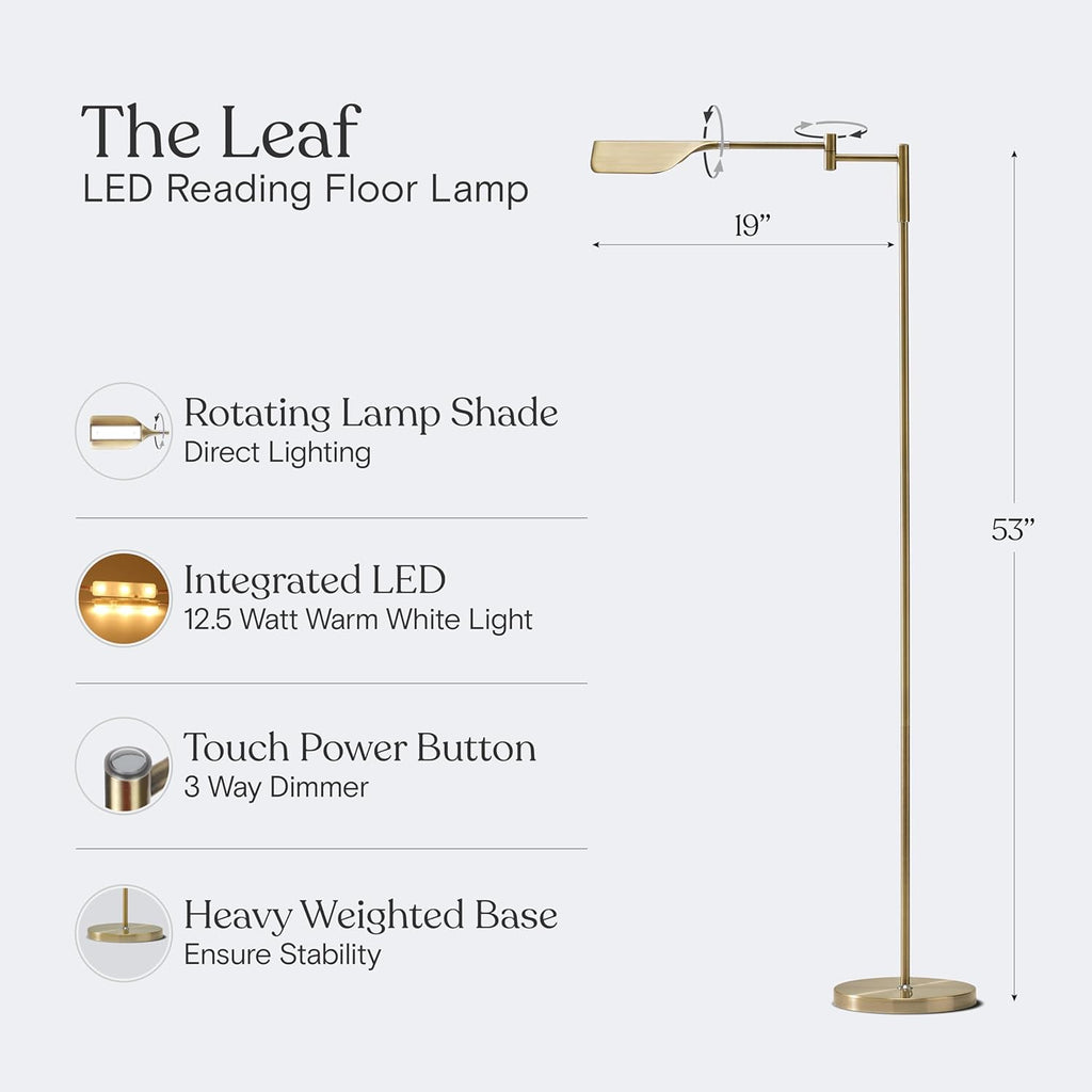Leaf Pharmacy LED Reading Lamp, Dimmable Floor Lamp with Easy Rotation over Chair or Desks & Offices