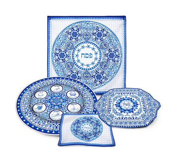 Prestigious Passover Seder Dinnerware Renaissance Set, Includes Round Porcelain Seder Plate, Square Matzo Tray, Silk
