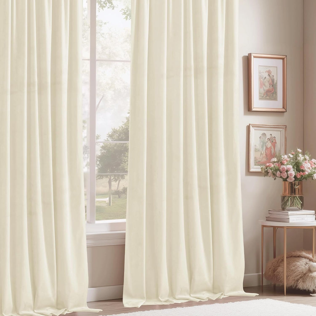 Ivory Velvet Curtains for Window - White Privacy Thermal Drapes, Elegant Decor White Backdrop Curtains