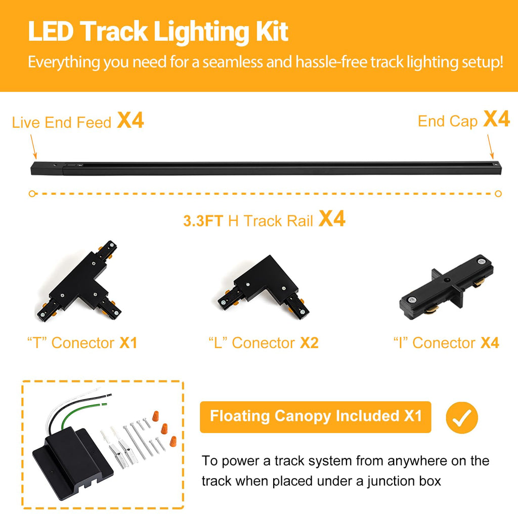 13FT H Track Lighting Rails Kit, Black