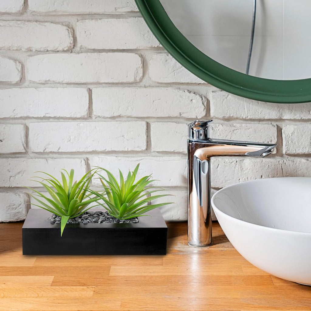 10 Inch Fake Grass Artificial Plants in Rectangular Black Wood Planter - Faux Plants Indoor for Tabletop Centerpiece