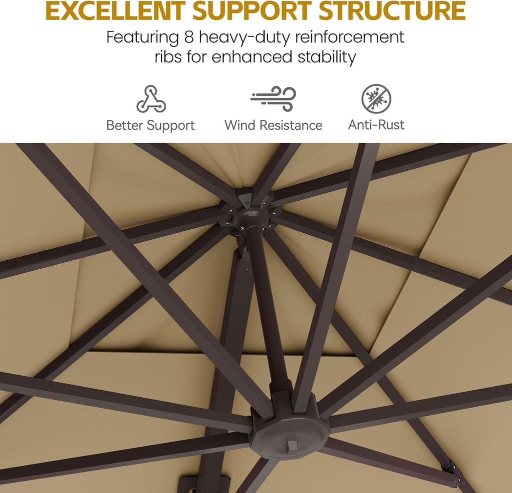 9x12 FT Patio Cantilever Umbrella, Outdoor Offset Large Rectangular Heavy Duty Umbrellas with 360° Rotation for Pool