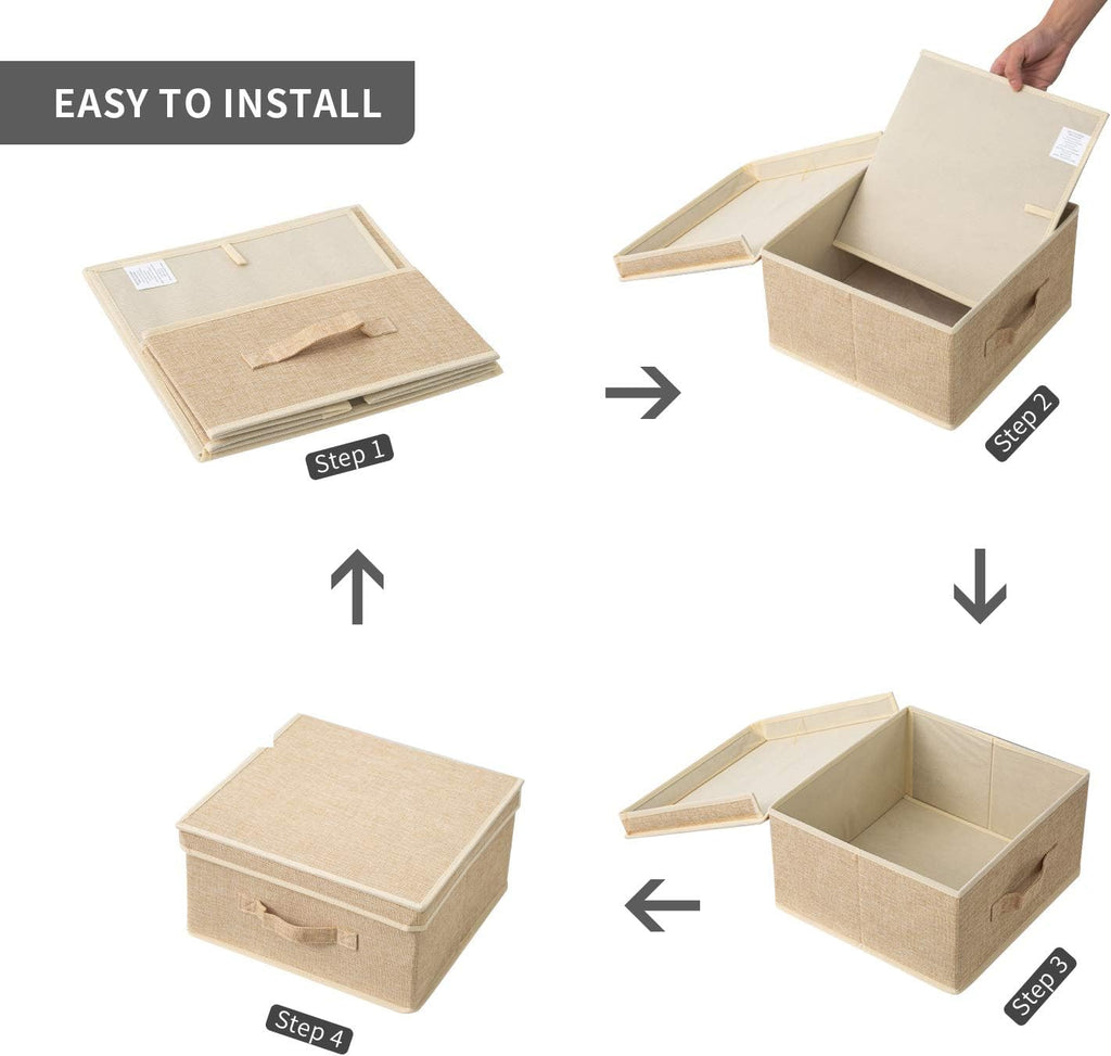 Bins with Lid, Foldable Clothing Storage Box case with Handle for Closet, Bedroom, Home, 4 Color Set A, 13L x 12.5W x