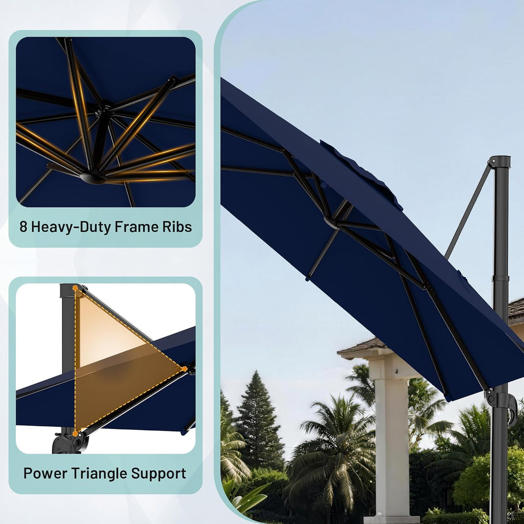 10 X 10FT Cantilever Patio Umbrella, 360-Degree Rotation Square Hanging Offset Umbrella with Crank