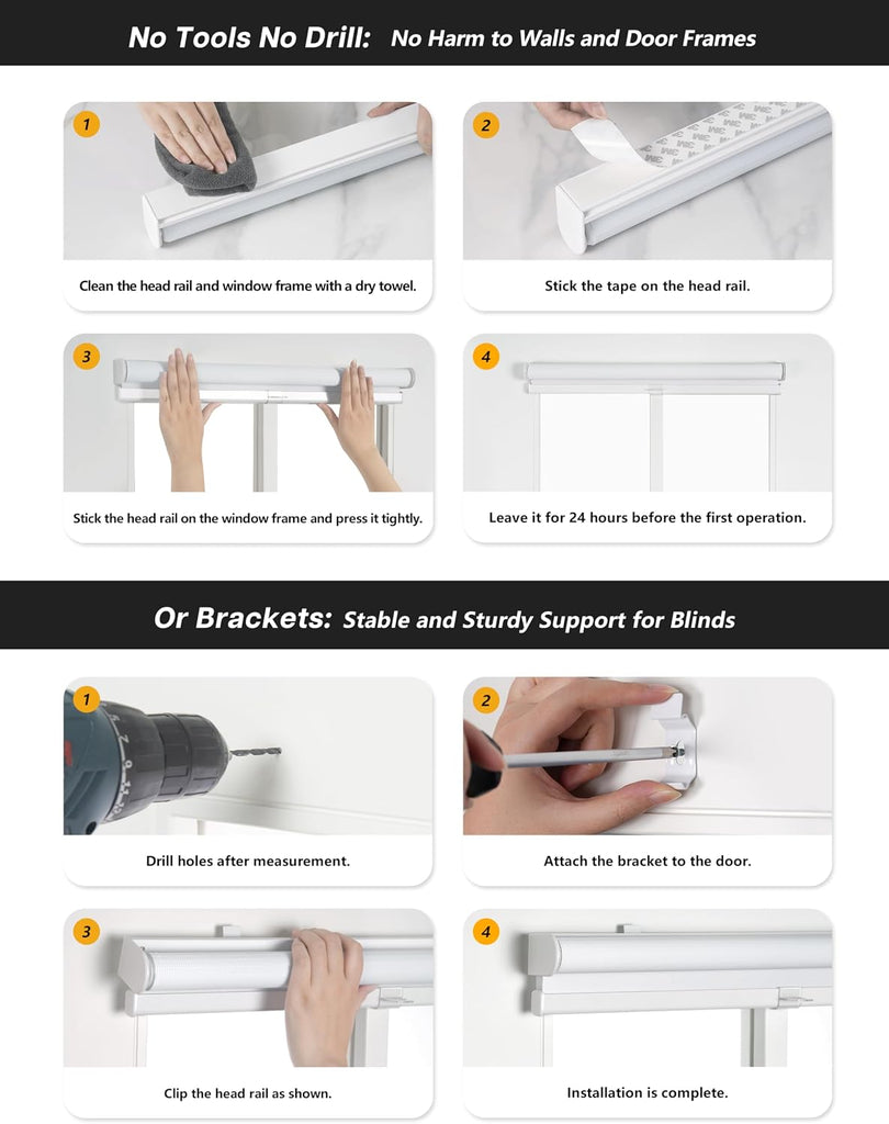 No Drill Zebra Blinds for French Door, White| Cordless Blinds for Door with Covering Width