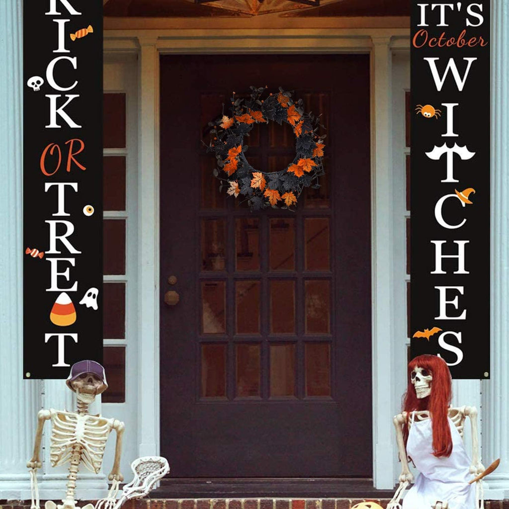 20" Halloween Wreath for Front Door, Golden and Black Maple Leaves