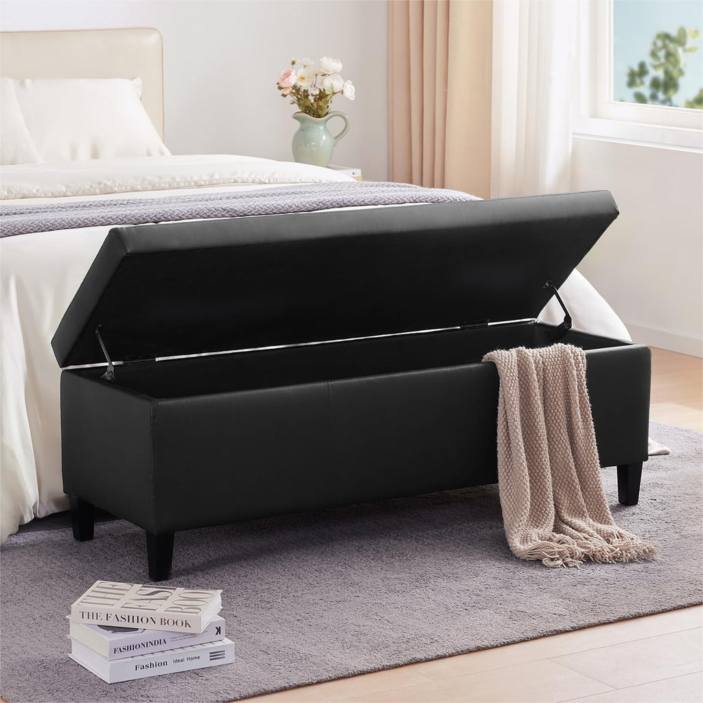 Faux Leather Storage Ottoman Bench 50.3 Inch Extra Long PU Upholstered Bedroom Bench with Large Storage Space for the