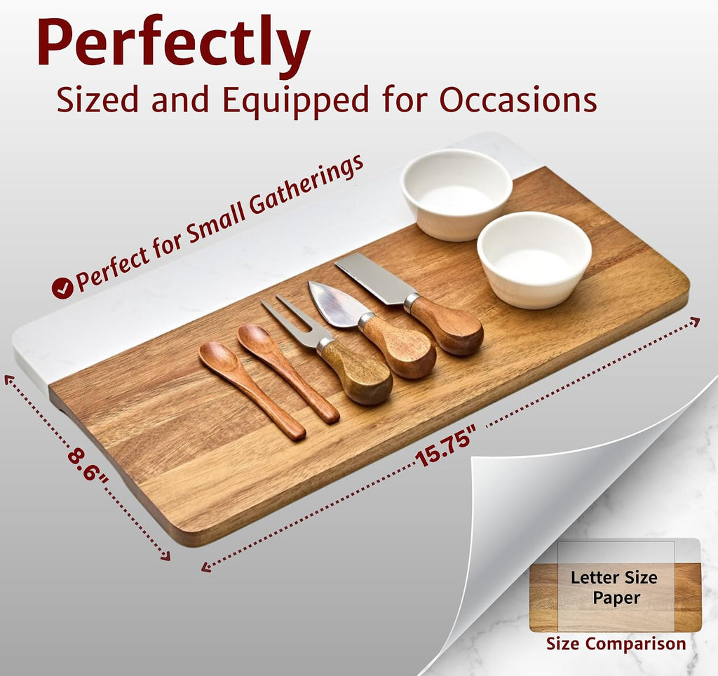 Charcuterie Board Gift Set - Marble & Acacia Wood Board | A Thoughtful Gift for Weddings, Housewarmings, Bridal