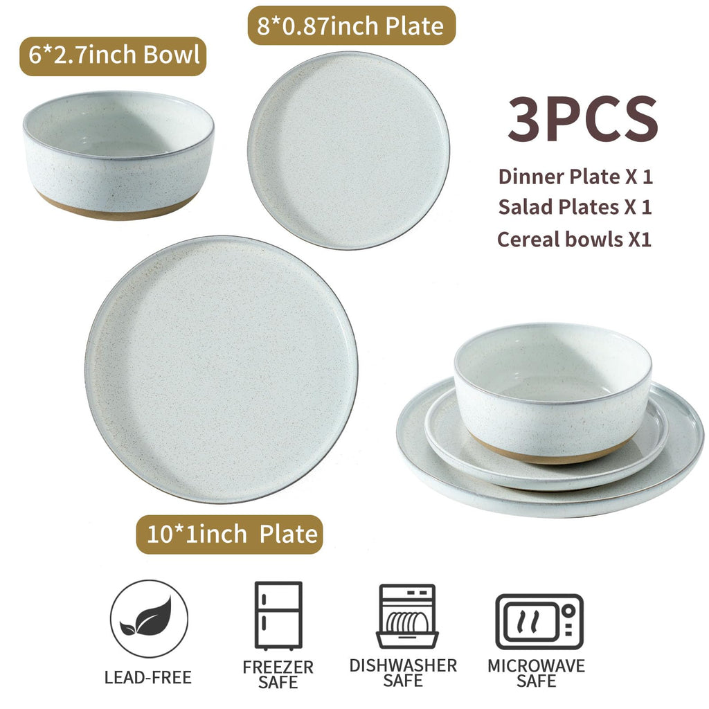 Plates and Bowls Sets, 3 Pieces Modern Porcelain Dishes Sets, Stoneware Dinnerware Sets with Speckled Pattern