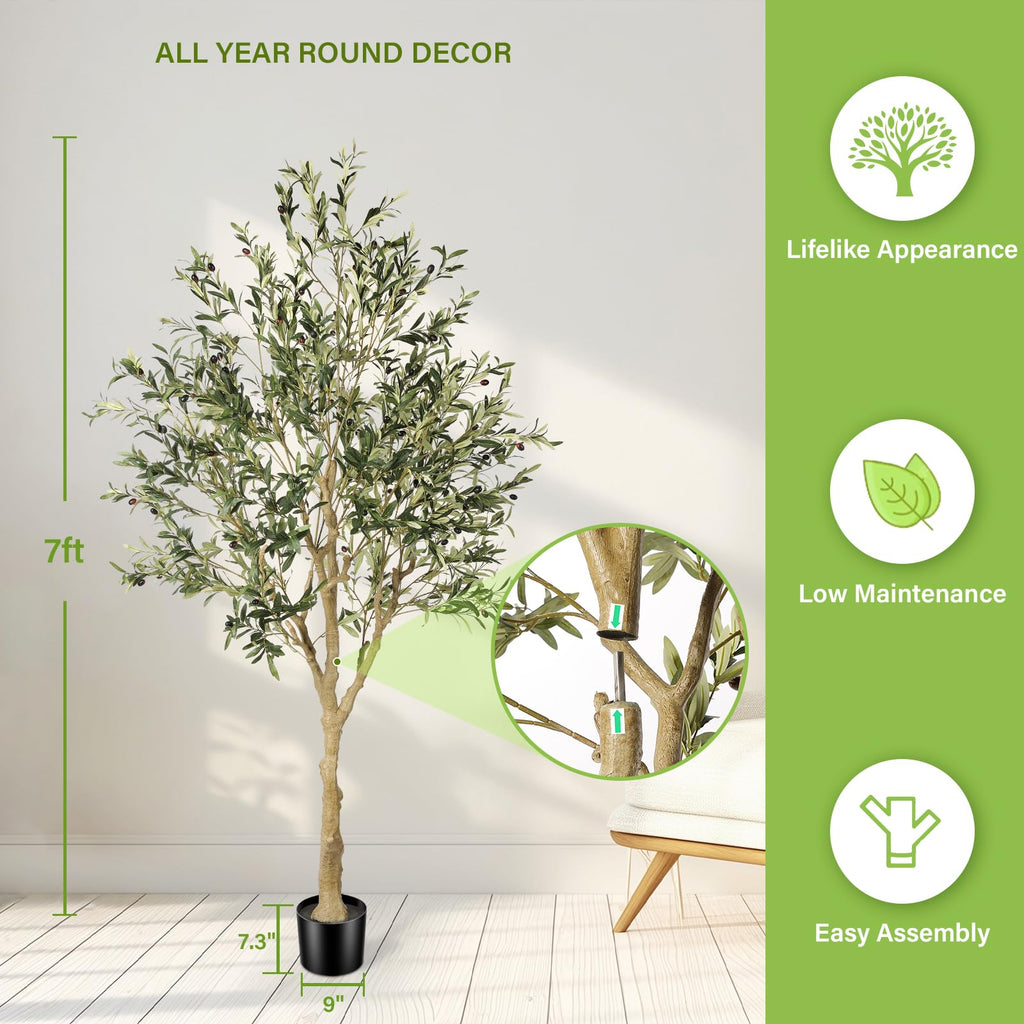Olive Trees Artificial Indoor 7ft with Realistic Branches & Leaves