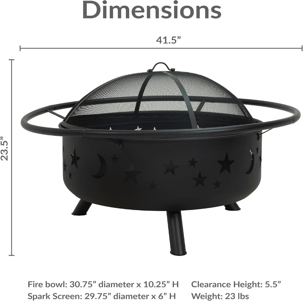 Cosmic 42-Inch Large Outdoor Fire Pit - Wood-Burning Firepit for Outside Patio, Backyard, Deck - Steel