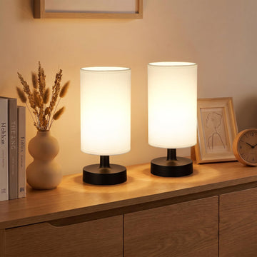 Cordless Table Lamp Rechargeable Small - 2 Pack White Black, 4000mAh Battery Operated Lamp with Touch Control