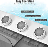 Portable Washing Machine, Twin Tub 26lbs Capacity Laundry, 18lbs Washer and 8lbs Spinner Combo with Timer Knobs