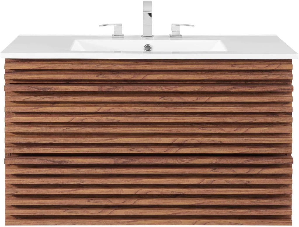 Render 36" Wall-Mount Bathroom Vanity in Walnut White