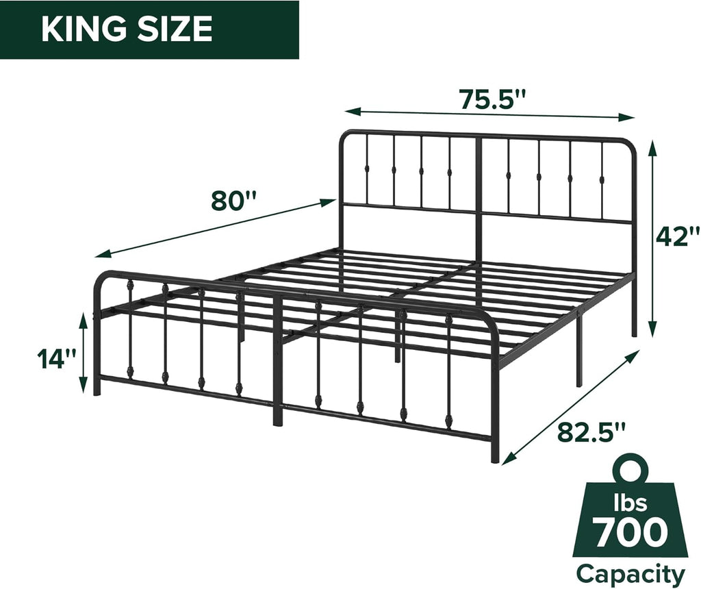Leonardo Metal Platform Bed Frame, Victorian Spindle Style Headboard and Footboard, Heavy Duty Bed Base
