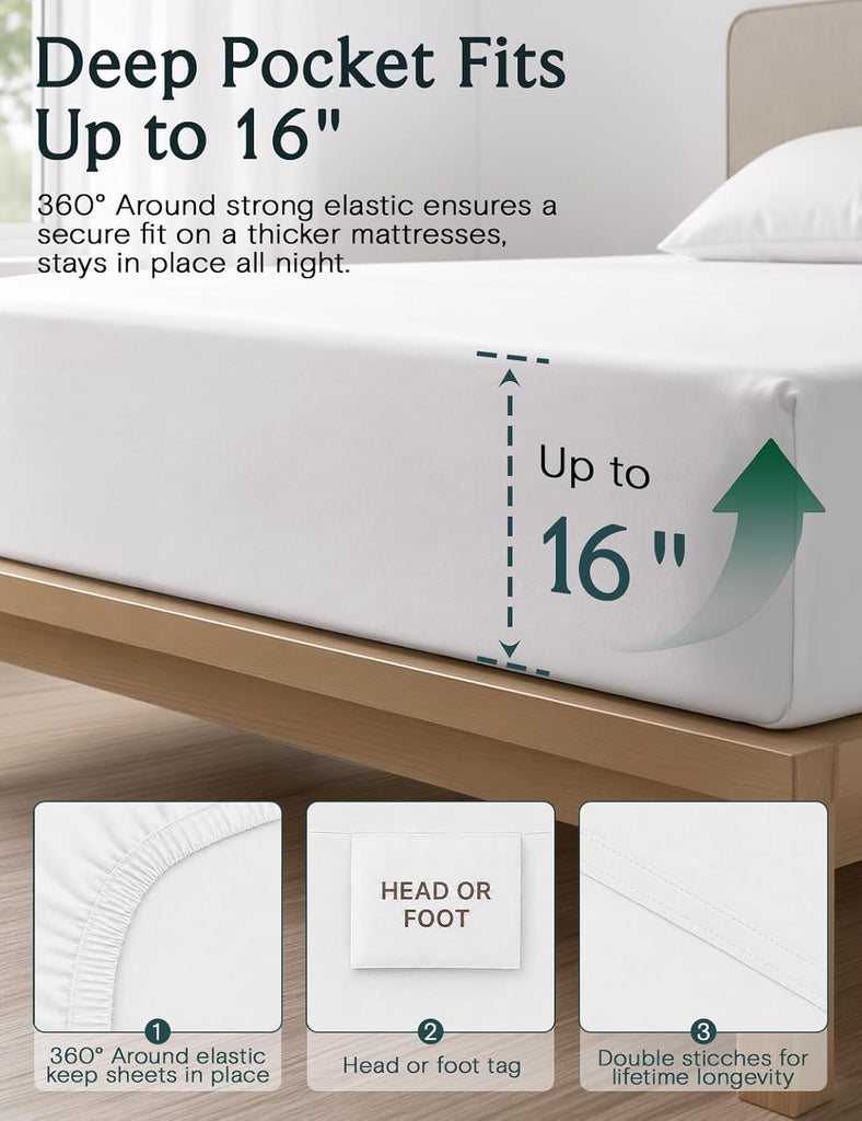 Sheet Set, Bed Sheets 4PC, Deep Pocket Cooling Bed Sheets, Soft Hotel Luxury Bedding for Mattress Wrinkle